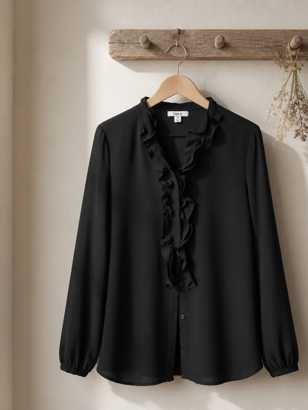 Bar III Black Ruffle-Front Blouse